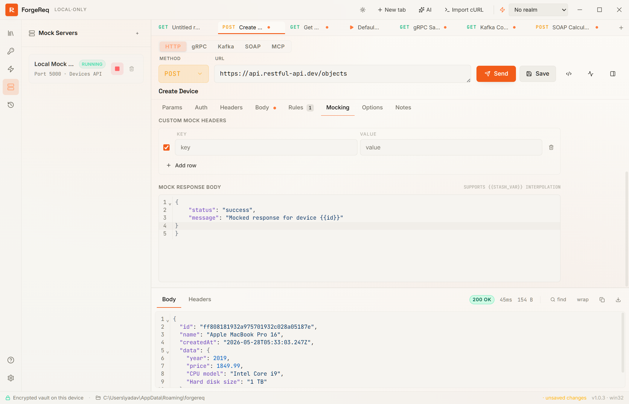 Local HTTP mock server configuration