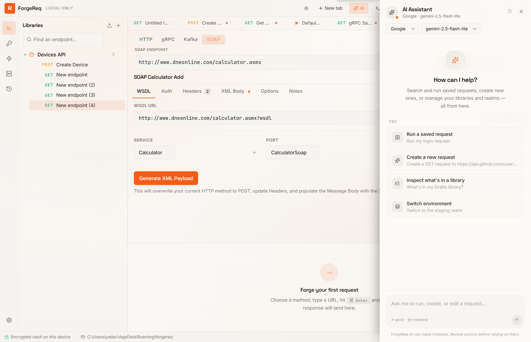 ForgeReq AI Assistant sidebar